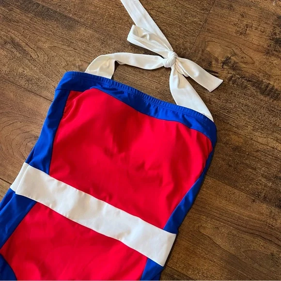 BODEN Santorini Halterneck Swimsuit One Piece Red/White/Blue Size 4R EUC - Picture 2 of 5